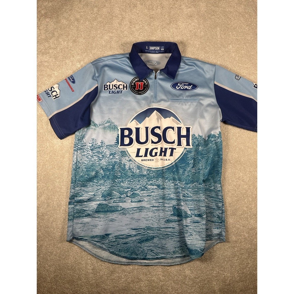 Simpson Nascar Busch Light Pit Crew Race‎ Day Shirt Large Ford Made in USA
